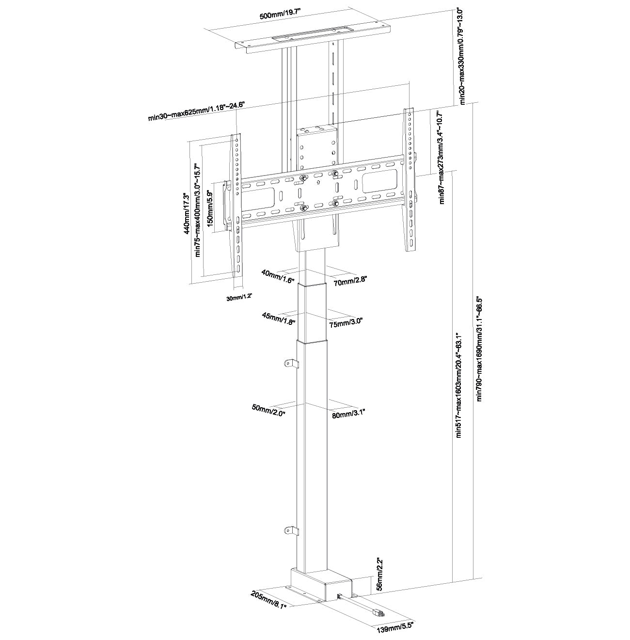 HP63-1 Elektrische TV Lift 37-65 inch beugel met tuya app